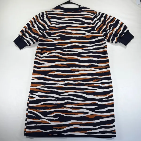 Ann Taylor Navy Cognac Zebra Print Short Sleeve Sweater Dress Large Avante Garde - Image 9