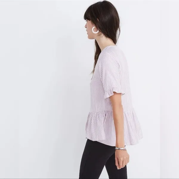 Madewell Studio Ruffle-Hem Top Lavender Stripe - Size Small - Image 3