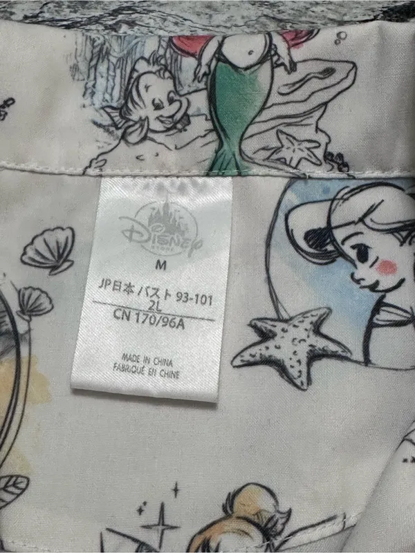 Disney Cream Short Sleeve Top with Multicolor Princess & Mermaid Sketches M - Image 3