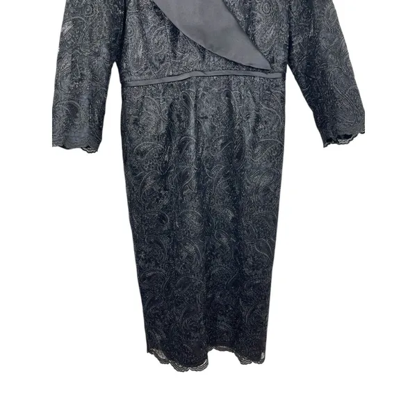 Lily & Taylor Black Lace Formal Dress Women’s 6 Satin Shawl Collar Midi Evening - Image 3