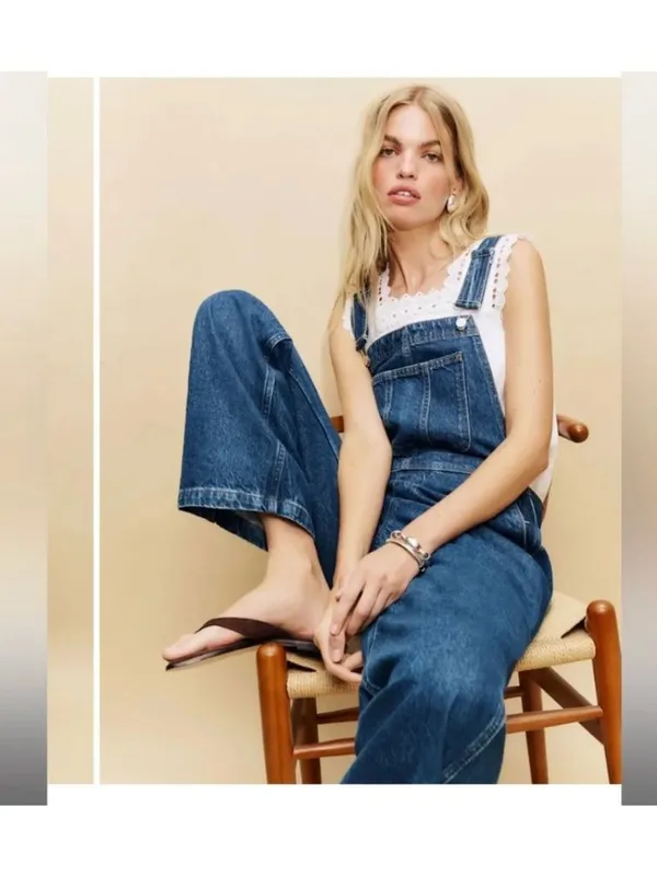 New Reformation M Arlo Denim Overalls Clearly Relaxed Fit Medium Regular - Image 2
