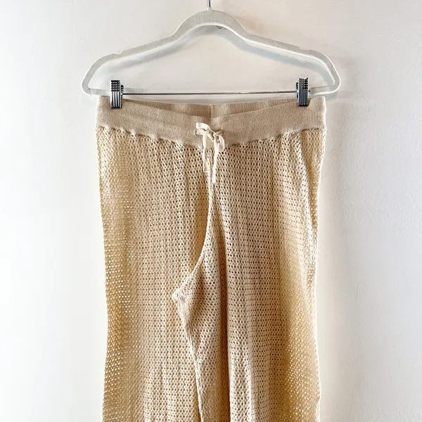 Pact Womens Sandshell Beachside Crochet Knit Beach Pants Tan Beige Small - Image 5