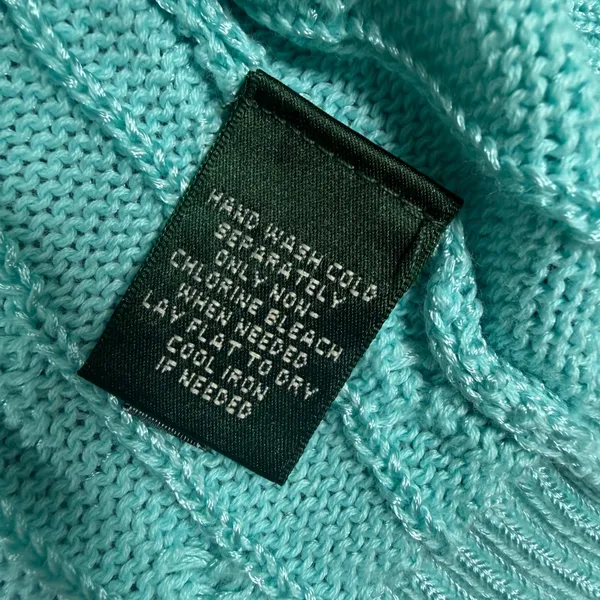 Lauren Ralph Lauren Size-M Top Sweater Vest Aqua Turquoise Cable Knit Scoop Neck - Image 7