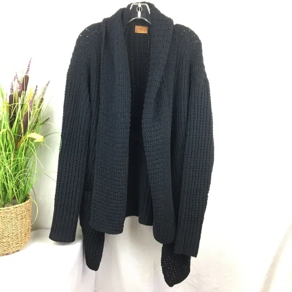 POL Black Cozy Fuzzy Soft Oversized Open Front Knit Sweater M - Image 2