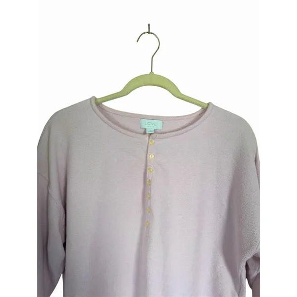 Love By GAP Women's Sz S Light Pink Waffle Knit Henley Cropped Top Cotton Blend - Image 2