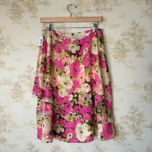 Vintage Y2K Jaclyn Smith pink cream green floral print chiffon layered skirt NWT - Image 7