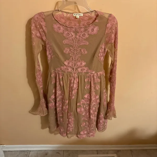 For Love & Lemons pink & nude floral lace mini dress - Image 3