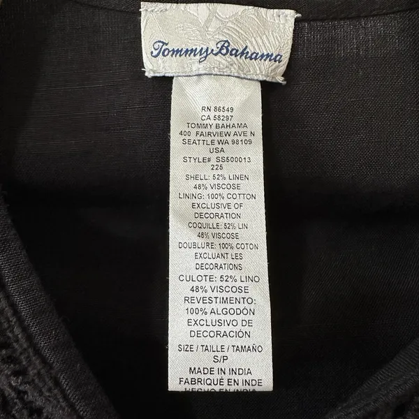 Tommy Bahama St Lucia Dress Small Black Split Neck Eyelet Linen Blend Cover‎ Up - Image 7