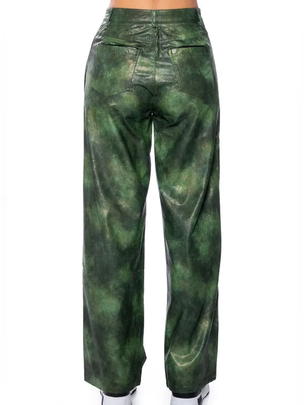 Vintage Y2K Green Wide Leg Faux Leather Pants - Image 4