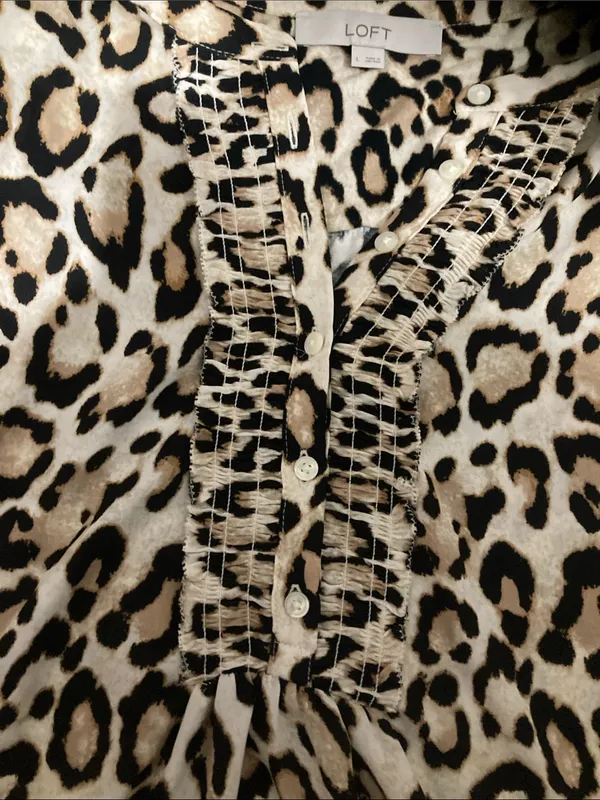 LOFT Leopard Print Sleeveless Ruffle-Front Shell - Cream & Black - Image 3