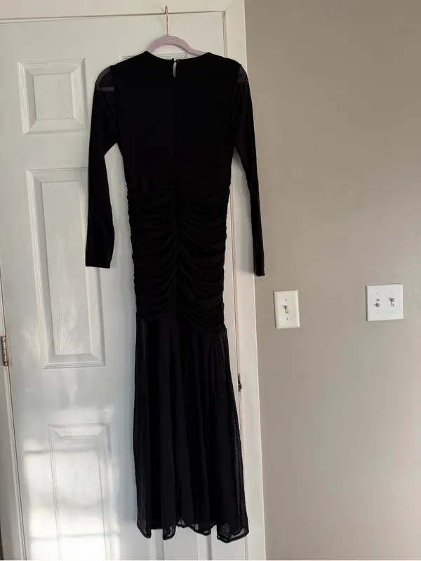 Black Bodycon Ruffle Sheer Sleeve Long Maxi Dress Event Date Night - Image 8