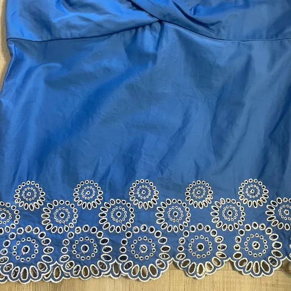 Ann Taylor Loft Top Womens Blue Blouse White Embroider Eyelet Circle Shirt Sz 10 - Image 11