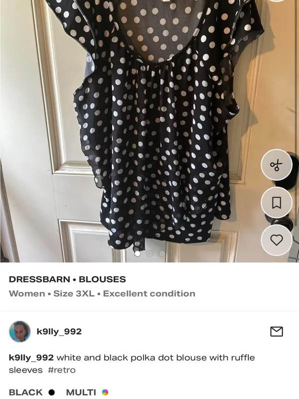 Dress Barn Super Cute Black Blouse with White Polka Dots, XL - Image 4