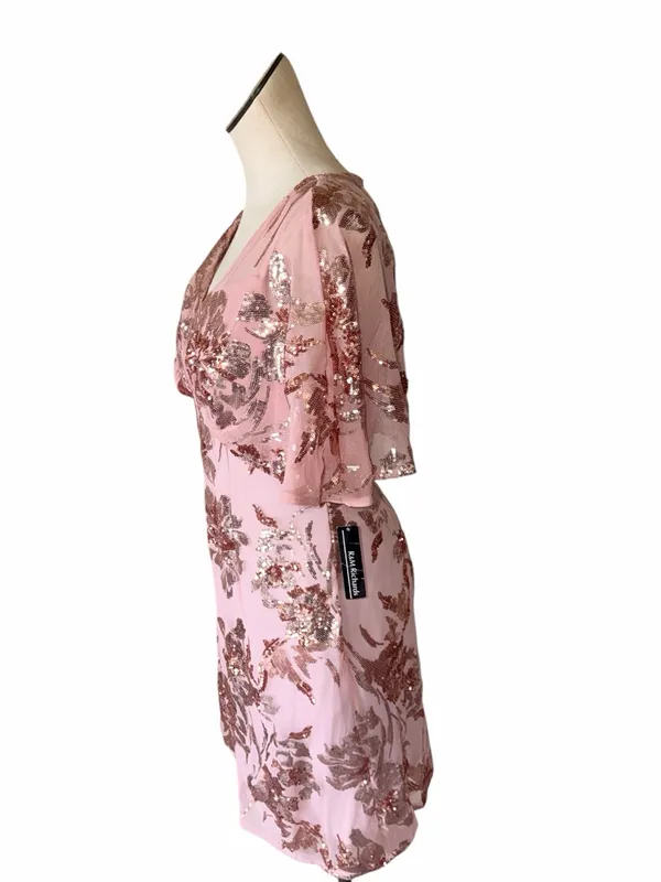 NWT R&M Richard Sequin Floral Cocktail Dress with Sheer Overlay Cape Rose 12P - Image 7