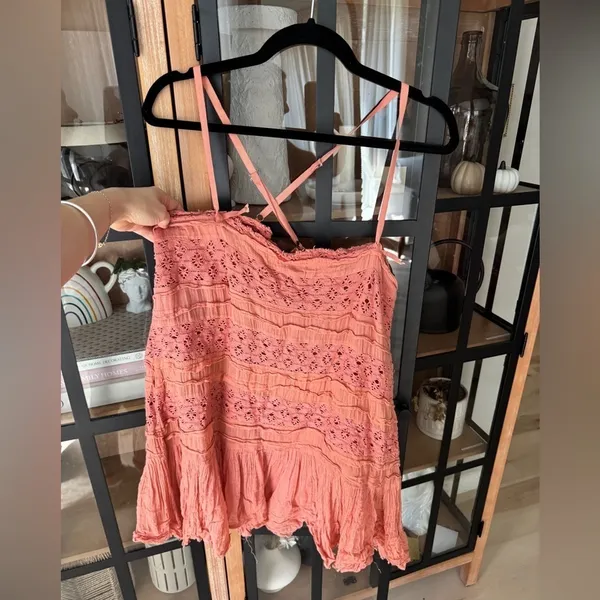 Free People Shailee Slip mini Dress Copper Rose embroidered ruffle square neck - Image 8