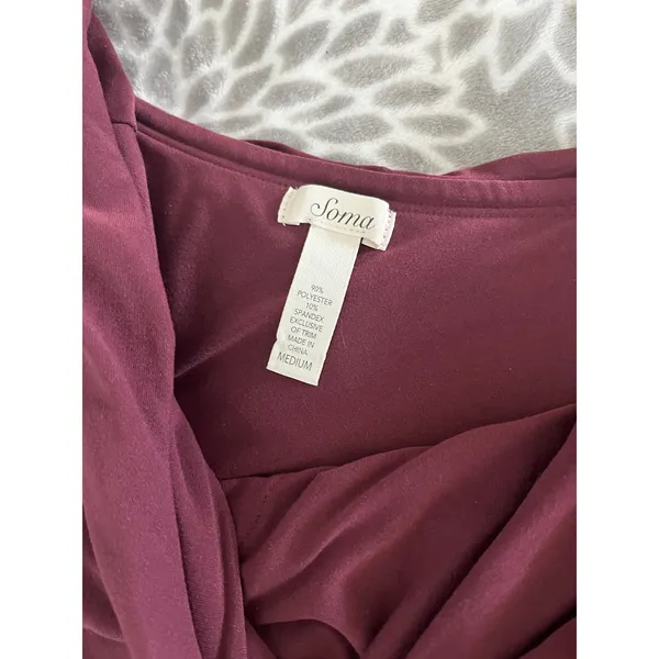 Soma One Shoulder Ruffle Dress sz Medium Purple Wine Soft Romantic Feminine Coquette - Image 2