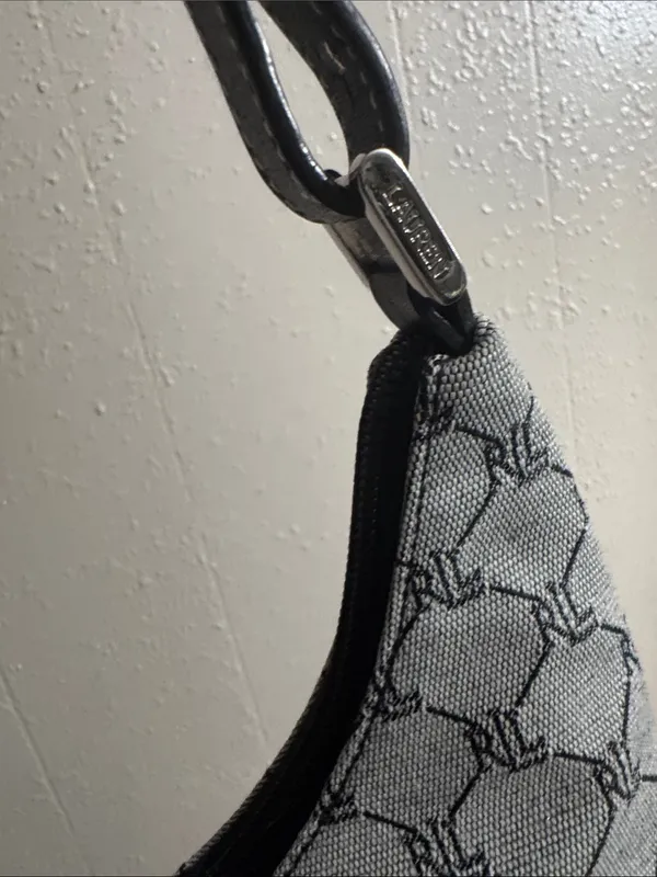 Ralph Lauren Gray Monogram Shoulder Bag with Black Trim - Image 9