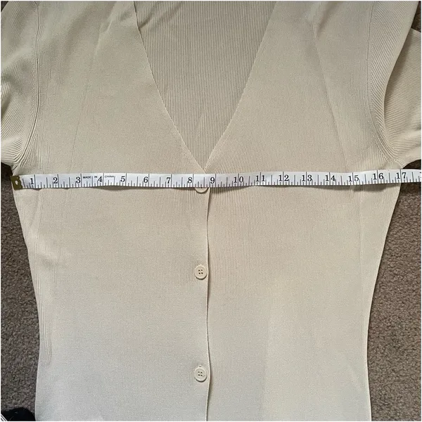 Max Studio Long button up cardigan with long sleeves in a cream color - Image 2