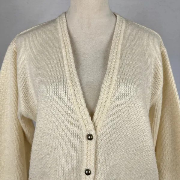 Karen Scott Cream Wool Blend Cardigan Sweater Womens Knit Button‎ Front Pockets - Image 2