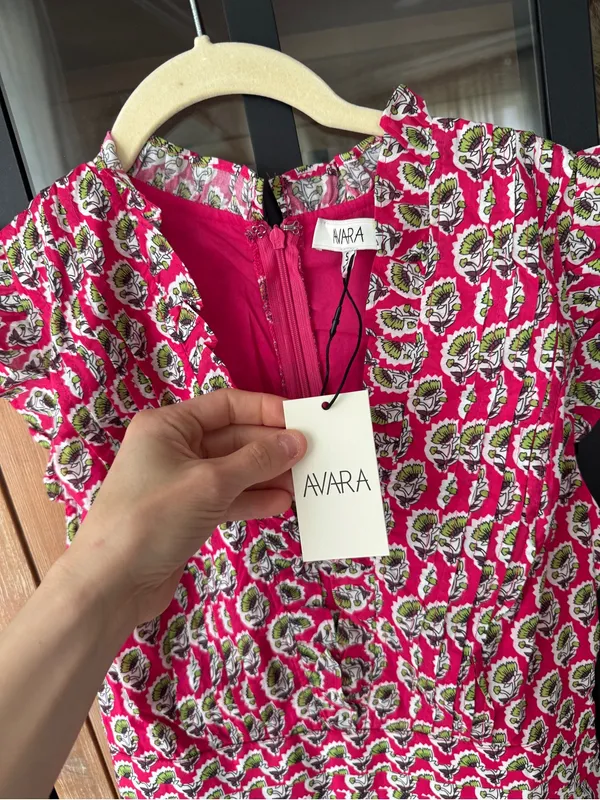 NWT Avara block print mini dress ruffle flutter sleeve floral pockets makayla - Image 5