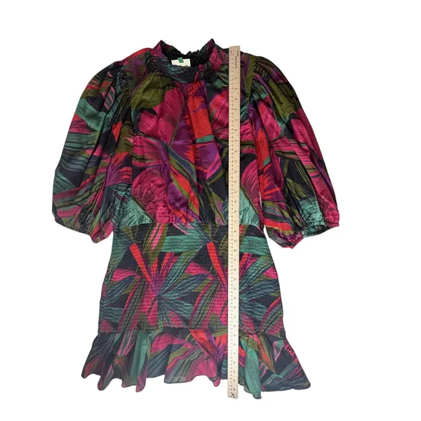 Farm Rio Tropical Palm‎ Leaf Smocked Puff Sleeve Mini Dress XL Vacation Resort - Image 11