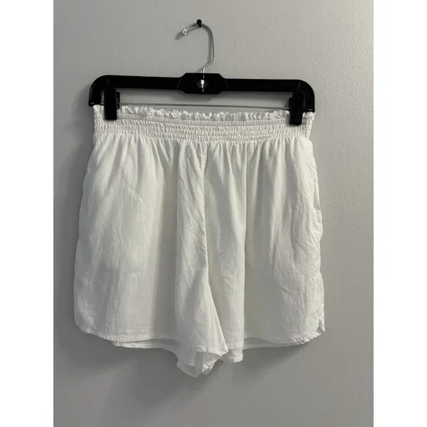 Aerie White Linen Blend Smocked Waist Ruffle Shorts women size S/P - Image 2