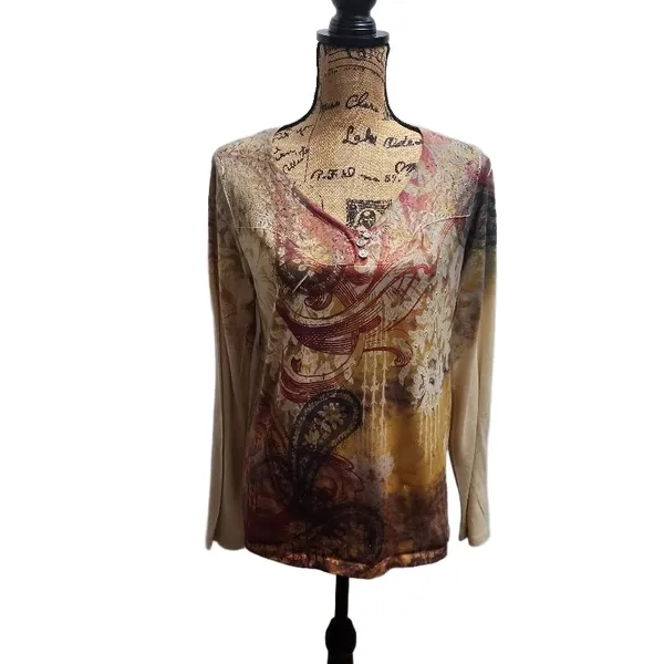 Appropriate Behavior Womens‎ V-Neck Blouse M Multi Abstract Rhinestone - Image 2