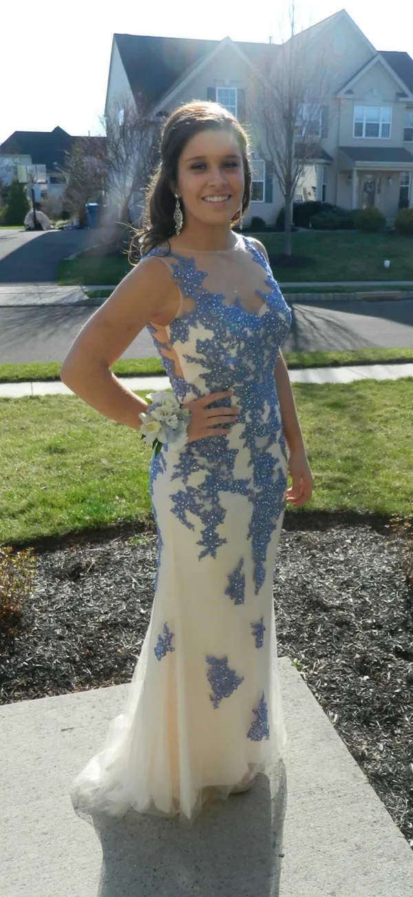 Beaded Lace Periwinkle Coya Collection Prom Dress - Image 2