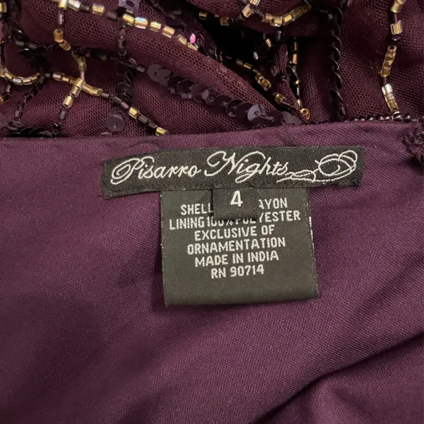 Pisarro Nights Women’s Deep Purple Beaded 3/4 Sleeve Cocktail‎ Dress Size 4 - Image 3