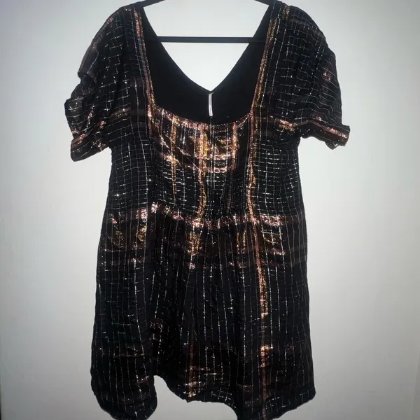 Free people Chic Black and and rose‎ gold Plaid Dress - Image 6