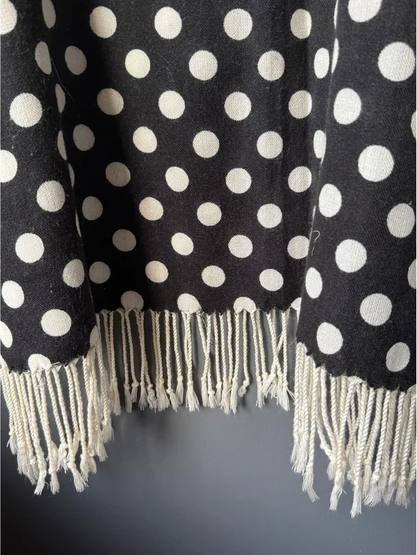 Black and White Polka Dot Shawl with Fringe - Image 3