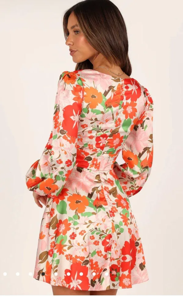Petal and Pup Tanaya Puff Sleeve Skater Skirt Mini Dress - Orange - Image 2