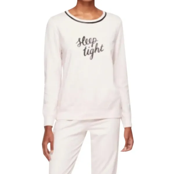 Kate Spade XS Pink, Black Knit Long Sleeve Sleep Tight Pajama Loungewear Top - Image 2