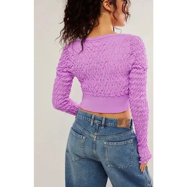 Free People Violet Tie Front Scrunchy Shrug Sz Small NWOT - Image 3