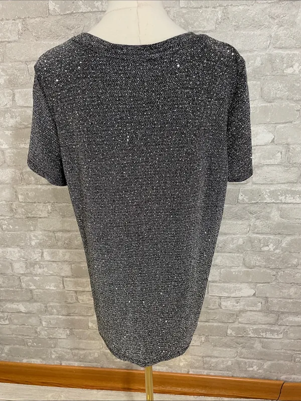 Studio Y Shimmery Short-Sleeve Knit Top - Black/Silver - Image 4