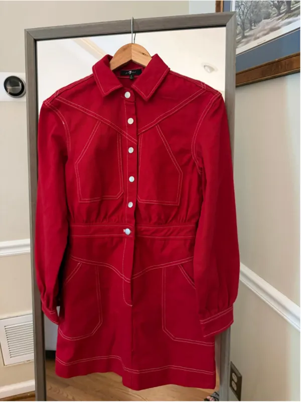 Women's 7 For All Mankind Red Denim Dress , Size 2 - Image 4