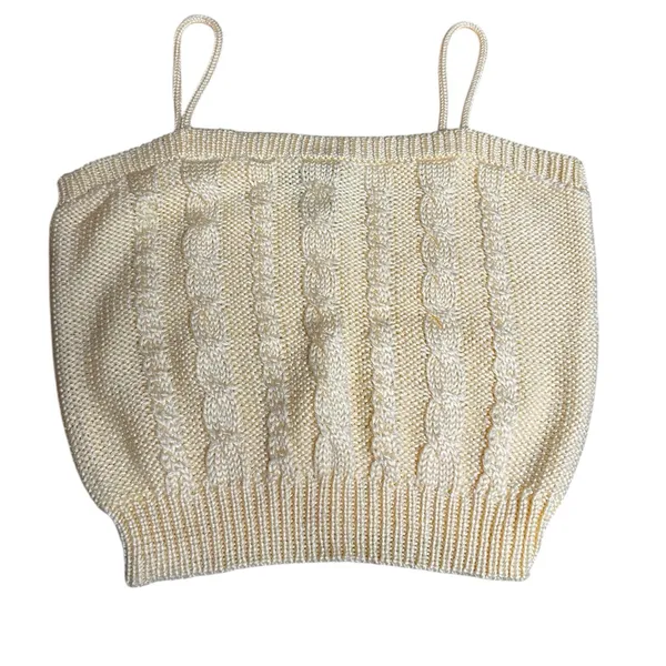Unique Vintage 90s Vintage E.V. Ltd Pale Yellow Cable Knit Cami Top Acrylic Sweater Tank Med - Image 2