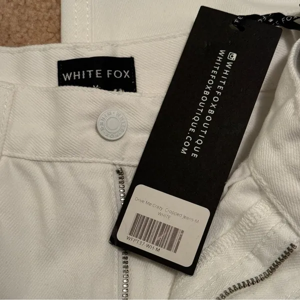 White Fox Boutique White High Waisted No Stretch Cropped Straight Jeans - Image 5