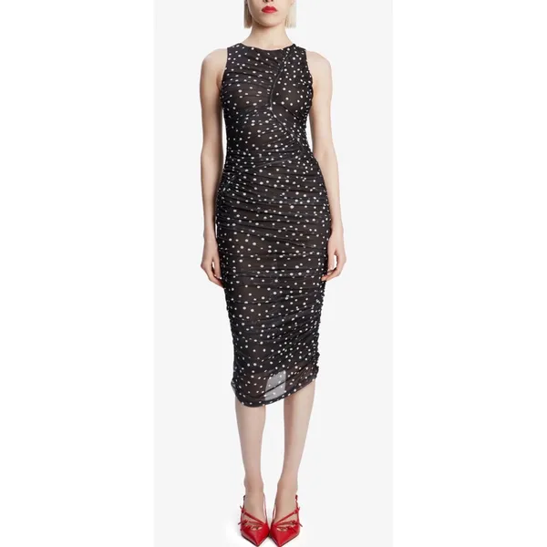 Bardot Felicia Spot Mesh Midi Dress Black‎ Polka Dot Ruched Sleeveless US 4 NEW - Image 8
