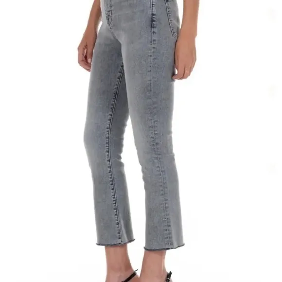 Fidelity Denim Juniper Crop Flare Stretch Jeans in Surfire Gray Raw Hem Size‎ 29 - Image 12