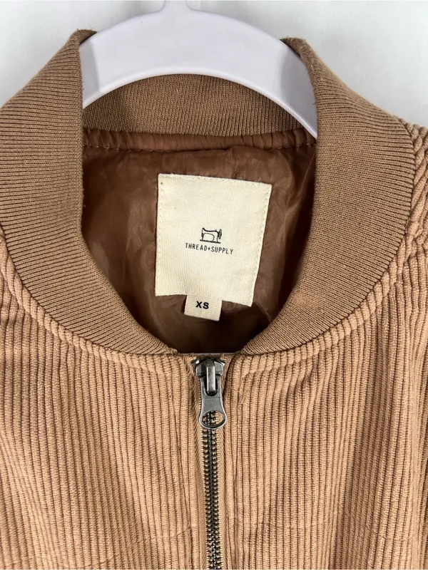 Thread & Supply Camel Corduroy‎ Bomber Jacket Size XS Tan - Image 2