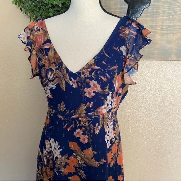 NWOT Lulus Stunning Favorite Navy Blue Floral Ruffled High-Low Maxi Dress - Image 11