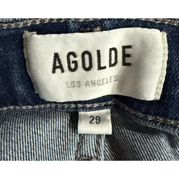 AGOLDE Sophie High Rise Crop Jeans‎ Medium Wash Blue Stretch Denim Raw Hem 29 - Image 4