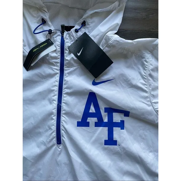 Nike Air Force White and Royal Blue Half-Zip Windbreaker Womens Sz Large - Image 2