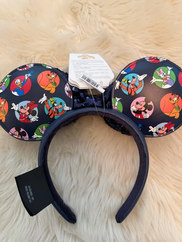 Disney Navy Sequin Bow Minnie Ears Headband with Character Print - Image 5