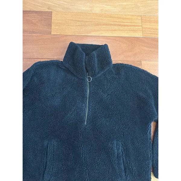 Abercrombie & Fitch Fleece‎ Pullover Womens Black Sherpa Quarter Zip Large - Image 2