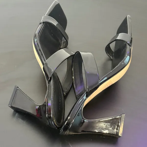Marc Fisher Black Patent Square Toe Heeled‎ Slide Sandals Womens 8 M Zasha - Image 9
