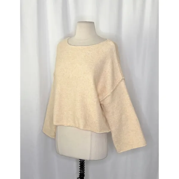 ZARA Bateau Neck Cropped Sweater Wool Solid Ivory‎ Pullover Knit Knitwear Small - Image 5