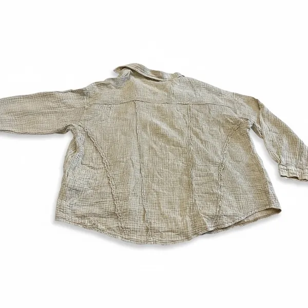 Easel Women's Beige Textured Crinkle Gauze Button Up Shirt Top Medium‎ - Image 5