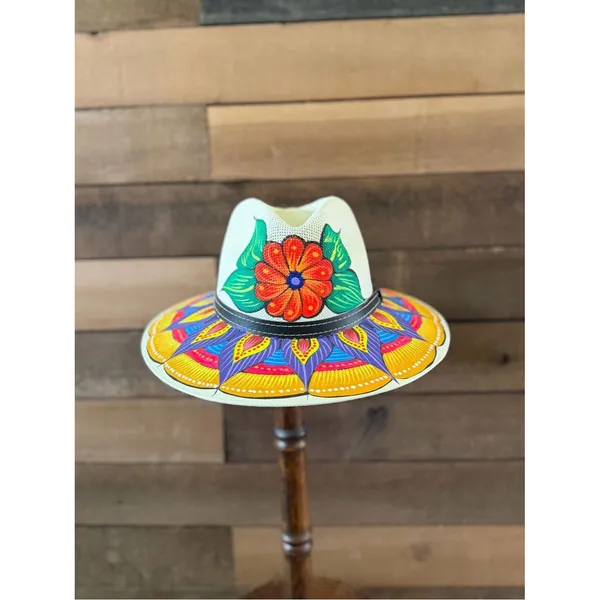 Hand Painted Floral Fedora Hat Colorful Boho Festival Statement Hat - Image 4